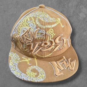 Vintage Y2K Cursedi Streetwear Fitted Embroidered Dragon Baseball Cap New York T